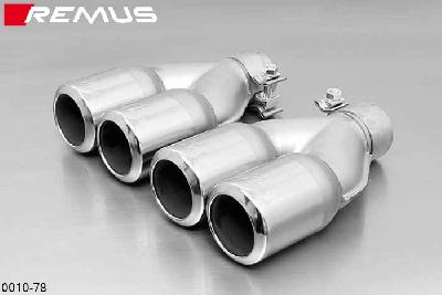 0010 78, Fiat Grande Punto Hatchback, 3 and 5 door, Year 2005- , 1.2l 48 kW, 1.4l 57 kW, Remus Tail pipe set L/R consisting of 4 tail pipes round 84 mm