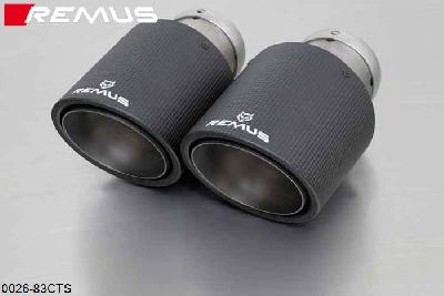 0026 83CTS, Ford Fiesta ST, VII, type JA8, Year 2013- , 1.6l 134 kW (JTJA), Remus Tail pipe set 2 Carbon tail pipes round 84 mm angled, Titanium internals, with adjustable spherical clamp connection