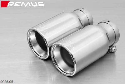 0026 05, Ford Fiesta ST, VII, type JA8, Year 2013- , 1.6l 134 kW (JTJA), Remus Tail pipe set 2 tail pipes round 90 mm, chromed, with adjustable spherical clamp connection