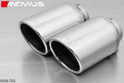 0026 70S, Mazda CX-3, 2WD / AWD, type DK, Year 2015- , 2.0l 88 kW, 2.0l 110 kW, 1.5l Diesel 77 kW, Remus Tail pipe set L/R consisting of 2 tail pipes round 102 mm angled, chromed, with adjustable spherical clamp connection