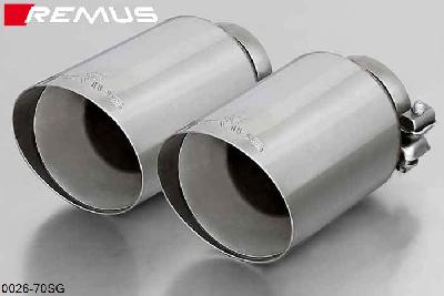 0026 70SG, Mazda CX-3, 2WD / AWD, type DK, Year 2015- , 2.0l 88 kW, 2.0l 110 kW, 1.5l Diesel 77 kW, Remus Tail pipe set L/R consisting of 2 tail pipes round 102 mm angled, straight cut, chromed, with adjustable spherical clamp connection
