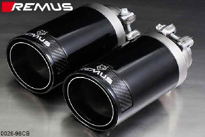 0026 98CB, Mazda CX-3, 2WD / AWD, type DK, Year 2015- , 2.0l 88 kW, 2.0l 110 kW, 1.5l Diesel 77 kW, Remus Tail pipe set L/R consisting of 2 tail pipes round 98 mm Street Race Black Chrome, with adjustable spherical clamp connection