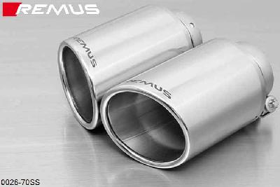 0026 70SS, Mini Cooper S Clubman F54 (5 door), Year 2016- , 2.0l Turbo 141 kW, Remus Tail pipe set L/R consisting of 2 tail pipes round 102 mm angled/angled, chromed, with adjustable spherical clamp connection