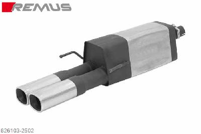 626103 2502, Opel Astra G Sedan (slip connection), type T98/NB, 2.0l DTI 74 kW (Y20DTH), Year 2003- ,Chassis no. 3Year 200001- , 2.2l DTI 92 kW (Y22DTR), Year 2003- ,Chassis no. 3Year 200001-, Remus Sport exhaust with 2 tail pipes 92x78 mm, not suitable in combination with a towbar!