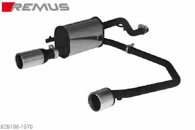 625106 1570, Opel Corsa D, with original sport rear skirt, Year 2006- , 1.0l 44 kW (Z10XEP), 1.2l 59 kW (Z12XEP), 1.4l 66 kW (Z14XEP), 1.0l 48 kW (A10XEP), Year 2010- , 1.2l 51 kW (A12XER/A12XEL), Year 2010- , 1.2l 63 kW (A12XER), Year 2010- , 1.4l 74 kW (A14XER), Year 2010-, Remus Sport exhaust L/R, with 2 tail pipes round 102 mm