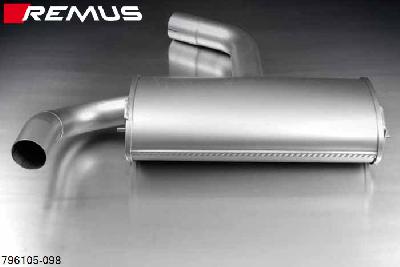 796105 098, Seat Altea, type 5P, Year 2004- , 1.4l 63 kW, Year 2006- , 1.6l 75 kW, 2.0l FSI 110 kW, 2.0l TFSI 147 kW, 1.9l TDI 77 kW, 2.0l TDI 100 / 103 / 125 kW, Remus Sport exhaust left (without tail pipes)