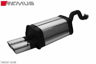 796097 0548, Seat Ibiza Cupra, type 6K, 1997- , 2.0l GTI 16V 110 kW, 1.9l TDI 66 / 81 kW, Remus Sport exhaust with 2 tail pipes 74x65 mm angled