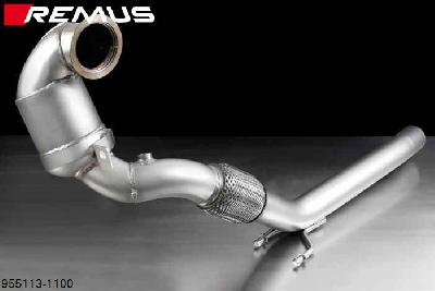 955113 1100, Seat Leon Cupra ST, type 5F, Year 2014- , 2.0l TSI 195 kW (CJXE), 2.0l TSI 206 kW (CJXA), 2.0l TSI 213 kW (CJXH), Remus RACING downpipe, with sport catalytic convertor (200 CPSI), without homologation, can only be installed in combination with the REMUS cat-back sectionREMUS tube round 70 mm