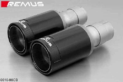 0010 98CB, Volvo S80 V8 Sedan, Year 2006- , 4.4l V8 232 kW, Remus Tail pipe set L/R consisting of 2 tail pipes round 98 mm Street Race Black Chrome