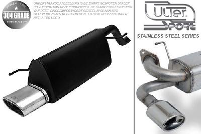 Ulter Sport, Einddemper, Geheel RVS, Enkel plat ovaal 145x75mm, Fiat, GRANDE PUNTO, 1.2 48kW. 1.4 57kW, 1.4 16V 70kW, 05-, Pasklaar, Past op originele middendemper/katalysator