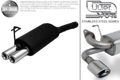 Ulter Sport, Einddemper, Geheel RVS, Dubbel Rond 80mm, Fiat, BRAVO, 1.4 12V 55/59kW, 1.6 16V 66/76kW, 97-01, Pasklaar, Past op originele middendemper/katalysator