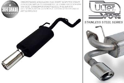 Ulter Sport, Einddemper, Geheel RVS, Enkel Rond 80mm, Ford, KA, 1.3 37/44kW, 09/96-01/00, Pasklaar, Past op originele middendemper/katalysator