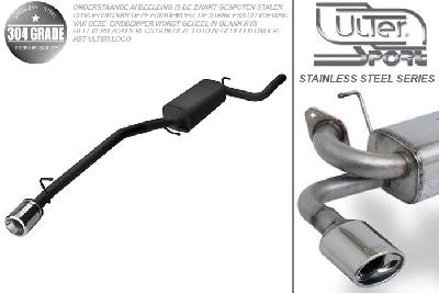 Ulter Sport, Einddemper, Geheel RVS, Enkel Rond 100mm, Ford, FOCUS II, 1.4 16V 59kW, 1.6 16V 74/85kW, 1.8 16V 92kW, 2.0 16V 107kW, 1.8 TDCi 85 kW, 2005-, HATCHBACK, Pasklaar, Past op originele middendemper/katalysator
