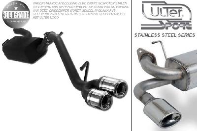 Ulter Sport, Einddemper, Geheel RVS, Dubbel Rond 80mm, Ford, FOCUS II, 1.4 16V 59kW, 1.6 16V 74/85kW, 1.8 16V 92kW, 2.0 16V 107kW, 1.8 TDCi 85 kW, 2005-, SEDAN, Pasklaar, Past op originele middendemper/katalysator