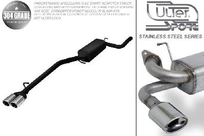 Ulter Sport, Einddemper, Geheel RVS, Dubbel Rond 70mm, Ford, FOCUS II, 1.4 16V 59kW, 1.6 16V 74/85kW, 1.8 16V 92kW, 2.0 16V 107kW, 1.8 TDCi 85 kW, 2005-, SEDAN, Pasklaar, Past op originele middendemper/katalysator