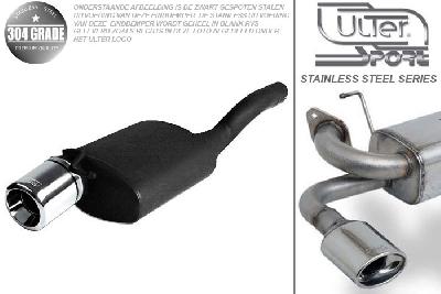 Ulter Sport, Einddemper, Geheel RVS, Enkel Rond 100mm, Ford, FOCUS I, 1.4i 55kW, 1.6i 74kW, 1.8i 85kW, 2.0i 96kW, 98-2005   HATCHBACK, Pasklaar, Past op originele middendemper/katalysator