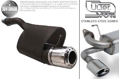 Ulter Sport, Einddemper, Geheel RVS, Enkel Rond 100mm, Ford, FOCUS I, 1.4i 55kW, 1.6i 74kW, 1.8i 85kW, 2.0i 96kW, 98-2005   HATCHBACK, Pasklaar, Past op originele middendemper/katalysator