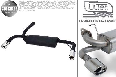 Ulter Sport, Einddemper L+R, Geheel RVS, Enkel Rond 80mm, Ford, FOCUS I, 1.4i 55kW, 1.6i 74kW, 1.8i 85kW, 2.0i 96kW, 98-2005   HATCHBACK, Pasklaar, Past op originele middendemper/katalysator