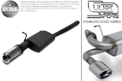 Ulter Sport, Einddemper, Geheel RVS, Enkel Rond 100mm, Ford, FOCUS I, 1.4i 55kW, 1.6i 74kW, 1.8i 85kW, 2.0i 96kW, 98-2005  COMBI, Pasklaar, Past op originele middendemper/katalysator