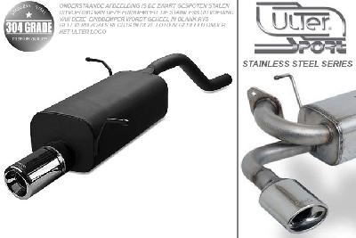 Ulter Sport, Einddemper, Geheel RVS, Enkel Rond 80mm, Ford, FIESTA VII, 1.25 44/60kW, 1.4 71KW, 08/2008-, Pasklaar, Past op originele middendemper/katalysator