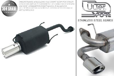 Ulter Sport, Einddemper, Geheel RVS, Enkel Rond 100mm, Honda, CIVIC VI, 1.4 16V 55/66kW, 1.5 VTEC-E 16V 66/85kW, 1.6 16V 83/93kW, 95-01   HATCHBACK   5-Doors, Pasklaar, Past op originele middendemper/katalysator