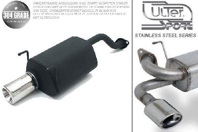 Ulter Sport, Einddemper, Geheel RVS, Enkel Rond 100mm, Honda, CIVIC VI, 1.4 16V 55/66kW, 1.5 VTEC-E 16V 85kW, 1.6 16V 85kW, 96-01   HATCHBACK   3D, Pasklaar, Past op originele middendemper/katalysator