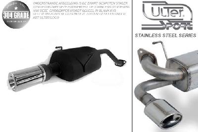 Ulter Sport, Einddemper, Geheel RVS, Enkel Rond 100mm, Honda, CIVIC VI, 1.4 66kW, 1.5 84kW, 1.6 77/92kW, 96-01, SEDAN, COUPE EJ6, Pasklaar, Past op originele middendemper/katalysator