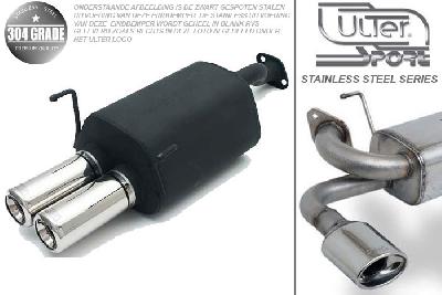 Ulter Sport, Einddemper, Geheel RVS, Dubbel Rond 80mm, Honda, CIVIC VII, 1.4 16V 66kW, 1.6 16V 81kW, 2002-2006, HATCHBACK, Pasklaar, Past op originele middendemper/katalysator