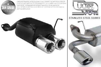 Ulter Sport, Einddemper, Geheel RVS, Dubbel Rond 100mm, Honda, CIVIC VII, 1.4 16V 66kW, 1.6 16V 81kW, 2002-2006, HATCHBACK, Pasklaar, Past op originele middendemper/katalysator