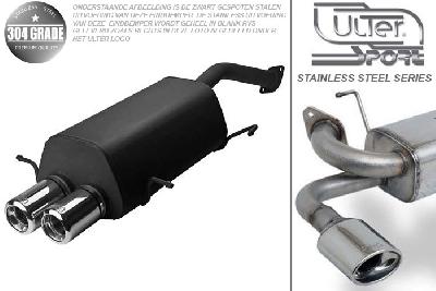 Ulter Sport, Einddemper, Geheel RVS, Dubbel Rond 80mm, Mazda, MX3, 1.8 V6 97/100kW, 91-99, Pasklaar, Past op originele middendemper/katalysator