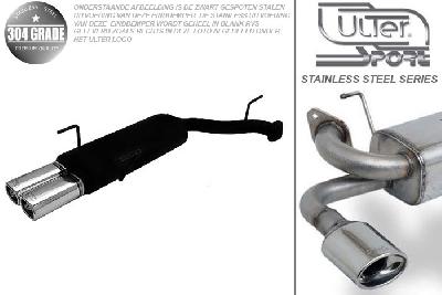 Ulter Sport, Einddemper, Geheel RVS, Dubbel Rechthoek 80x65mm, Opel, VECTRA-B, 1.6 16V 74kW, 1.8 16V 85kW, 2.0 16V 100kW, 09/95-09/99, COMBI, Pasklaar, Past op originele middendemper/katalysator