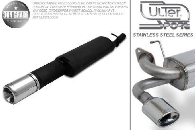 Ulter Sport, Einddemper, Geheel RVS, Enkel Rond 100mm, Opel, VECTRA-A, 1.4 55kW, 1.6 52/55/60kW, 1.8 66kW, 1.8GT 66kW, 2.0 85kW, 88-95  Hatchback, Pasklaar, Past op originele middendemper/katalysator