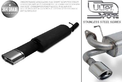 Ulter Sport, Einddemper, Geheel RVS, Enkel plat ovaal 145x75mm, Opel, VECTRA-A, 1.4 55kW, 1.6 52/55/60kW, 1.8 66kW, 1.8GT 66kW, 2.0 85kW, 88-95  Hatchback, Pasklaar, Past op originele middendemper/katalysator
