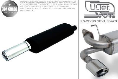Ulter Sport, Einddemper, Geheel RVS, Enkel Ovaal 95x65mm, Opel, KADETT-E, 1.3 44/55kW, 1.4 44/55kW, 1.6 55/60/66kW, 1.8 62/66/74/82/85kW, 2.0 GSi 85kW, 84-91  HATCHBACK, Pasklaar, Past op originele middendemper/katalysator