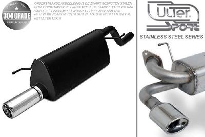 Ulter Sport, Einddemper, Geheel RVS, Enkel Rond 80mm, Opel, CORSA-D, 1.0 44kW, 1.2 59kW, 1.4 66kW, 06-, Pasklaar, Past op originele middendemper/katalysator