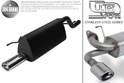 Ulter Sport, Einddemper, Geheel RVS, Enkel Ovaal 95x65mm, Opel, CORSA-D, 1.0 44kW, 1.2 59kW, 1.4 66kW, 06-, Pasklaar, Past op originele middendemper/katalysator
