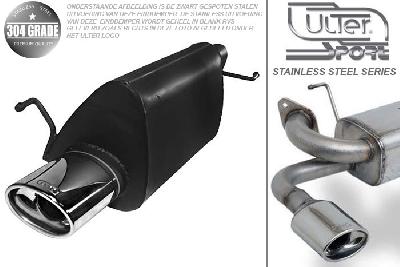 Ulter Sport, Einddemper, Geheel RVS, Enkel Ovaal 120x80mm*, Opel, CORSA-D, 1.0 44kW, 1.2 59kW, 1.4 66kW, 06-, Pasklaar, Past op originele middendemper/katalysator