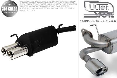 Ulter Sport, Einddemper, Geheel RVS, Dubbel Rond 80mm, Opel, CORSA-C, 1.0 12V 44kW, 1.2 16V 59kW, 1.4 16V 66kW, 1.7CDTi 74kW, 01-, Pasklaar, Past op originele middendemper/katalysator