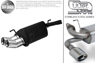 Ulter Sport, Einddemper, Geheel RVS, Dubbel Rond 80mm DTM, Opel, CORSA-C, 1.0 12V 44kW, 1.2 16V 59kW, 1.4 16V 66kW, 1.7CDTi 74kW, 01-, Pasklaar, Past op originele middendemper/katalysator