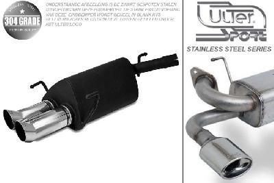 Ulter Sport, Einddemper, Geheel RVS, Dubbel Rond 80mm DTM, Opel, CORSA-C, 1.0 12V 44kW, 1.2 16V 59kW, 1.4 16V 66kW, 1.7CDTi 74kW, 01-, Pasklaar, Past op originele middendemper/katalysator