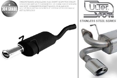 Ulter Sport, Einddemper, Geheel RVS, Enkel Ovaal 95x65mm, Opel, CORSA-B, 1.0 40kW, 1.2 33kW, 1.2 16V 48kW, 1.4 44/60kW, 1.4 16V 66kW, 1.5TD 49kW, 1.6 GSi 16V 78/80kW, 93-, Pasklaar, Past op originele middendemper/katalysator