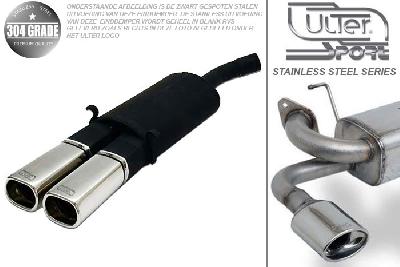 Ulter Sport, Einddemper, Geheel RVS, Dubbel Rechthoek 80x65mm, Opel, CALIBRA, 2.0i 85kW 2WD, 4WD, 2.0 16V 110kW  2WD  90-93, 2.0 16V 110kW  4WD, 90-07/97, Pasklaar, Past op originele middendemper/katalysator