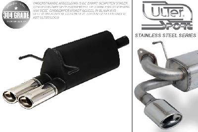 Ulter Sport, Einddemper, Geheel RVS, Dubbel Ovaal 95x65mm, Opel, ASTRA-H, 1.3CDTi 66kW, 1.7CDTi 59/74kW, 1.9CDTi 88/110kW, 2003-  COMBI, Pasklaar, Past op originele middendemper/katalysator