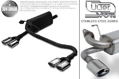 Ulter Sport, Einddemper L+R, Geheel RVS, Dubbel Ovaal 95x65mm, Opel, ASTRA-H, 1.4i 66kW, 1.6i 77kW, 1.8i 92kW, 2003-  COMBI, Pasklaar, Past op originele middendemper/katalysator