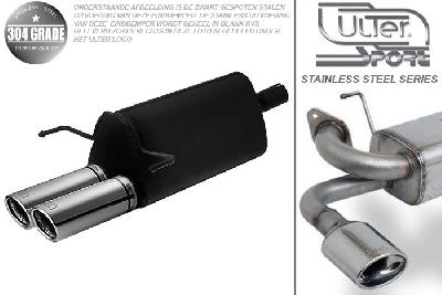 Ulter Sport, Einddemper, Geheel RVS, Dubbel Rond 70mm, Opel, ASTRA-H, 1.4i 66kW, 1.6i 77kW, 1.8i 92kW, 2003-  HATCHBACK 5D. GTC WITHOUT CUT OUT IN BUMPER, Pasklaar, Past op originele middendemper/katalysator