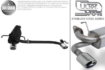 Ulter Sport, Einddemper L+R, Geheel RVS, Enkel Ovaal 95x65mm, Opel, ASTRA-H, 1.4i 66kW, 1.6i 77kW, 1.8i 92kW, 2003-  HATCHBACK 5D. GTC WITHOUT CUT OUT IN BUMPER, Pasklaar, Past op originele middendemper/katalysator
