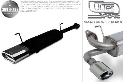 Ulter Sport, Einddemper, Geheel RVS, Enkel plat ovaal 145x75mm, Opel, ASTRA-G, 1.4 16V 66kW, 1.6 16V 74kW, 1.8 8V 55/62kW, 1.8 16V 85/92kW, 2.0 16V 100kW, 98- 03   COMBI, Pasklaar, Past op originele middendemper/katalysator