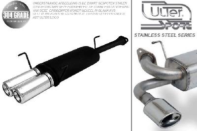 Ulter Sport, Einddemper, Geheel RVS, Dubbel Rond 80mm, Opel, ASTRA-G, 1.4 16V 66kW, 1.6 16V 74kW, 1.8 8V 55/62kW, 1.8 16V 85/92kW, 2.0 16V 100kW, 98- 03   COMBI, Pasklaar, Past op originele middendemper/katalysator