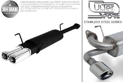 Ulter Sport, Einddemper, Geheel RVS, Dubbel Rechthoek 80x65mm, Opel, ASTRA-G, 1.4 16V 66kW, 1.6 16V 74kW, 1.8 8V 55/62kW, 1.8 16V 85/92kW, 2.0 16V 100kW, 98- 03   COMBI, Pasklaar, Past op originele middendemper/katalysator