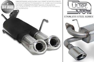 Ulter Sport, Einddemper, Geheel RVS, Dubbel Rond 80mm DTM, Opel, ASTRA-G, 1.4 16V 66kW, 1.6 16V 74kW, 1.8 8V 55/62kW, 1.8 16V 85/92kW, 2.0 16V 100kW, 98- 03   COMBI, Pasklaar, Past op originele middendemper/katalysator